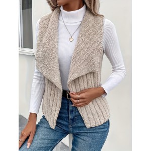Waterfall Collar Open Front Vest, Versatile Fuzzy Sleeveless Outerwear For Fall & Winter, Women's Clothing
