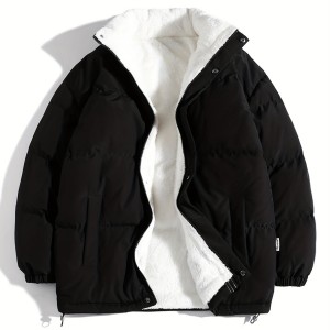 Solid Zip Up Fall & Winter Jacket, Casual Mock Neck Long Sleeve Outerwear, Women's Clothing