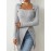 Button Decor Asymmetrical Hem T-Shirt, Casual Ribbed Long Sleeve Top For Spring & Fall, Women's Clothing