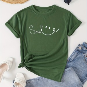 Letter Print Crew Neck T-Shirt, Casual Short Sleeve Top For Spring & Summer, Women's Clothing