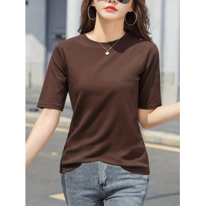 Short Sleeve Crew Neck T-Shirt, Casual Top For Summer & Spring, Women's Clothing