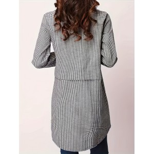 Button Front Long Top, Casual Long Sleeve Long Shirt, Women's Clothing