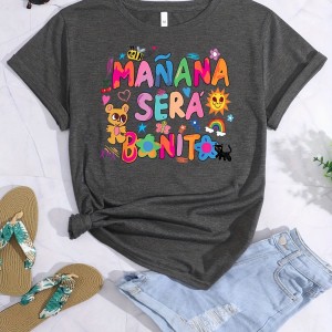 Cartoon Print T-Shirt, Short Sleeve Crew Neck Casual Top For Summer & Spring, Women's Clothing