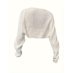 Cropped Solid Knit Sweater, Open Front Long Sleeve Sweater, Women's Clothing