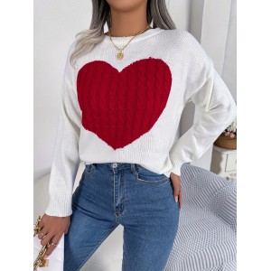 Twist Heart Knitted Pullover Sweater, Casual Long Sleeve Sweater For Fall & Winter, Women's Clothing