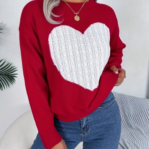 Twist Heart Knitted Pullover Sweater, Casual Long Sleeve Sweater For Fall & Winter, Women's Clothing