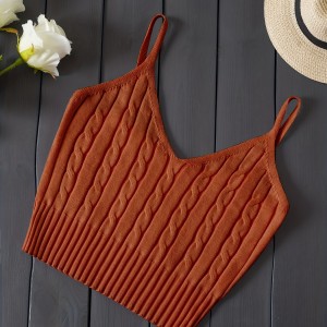 Knitted Cami Crop Top, Versatile Sleeveless Casual Top For Spring & Summer, Women's Clothing