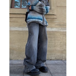 Plain Wide Legs Straight Jeans, Loose Fit Slash Pockets High-Stretch Denim Pants, Women's Denim Jeans & Clothing