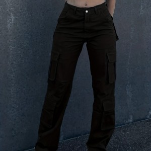 Women's Y2K Streetwear Cargo Pants - Vintage 90s High Waisted Wide Leg Overalls With Pockets