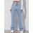 Light Blue Versatile Straight Jeans, Loose Fit Slash Pockets Baggy Denim Pants, Women's Denim Jeans & Clothing
